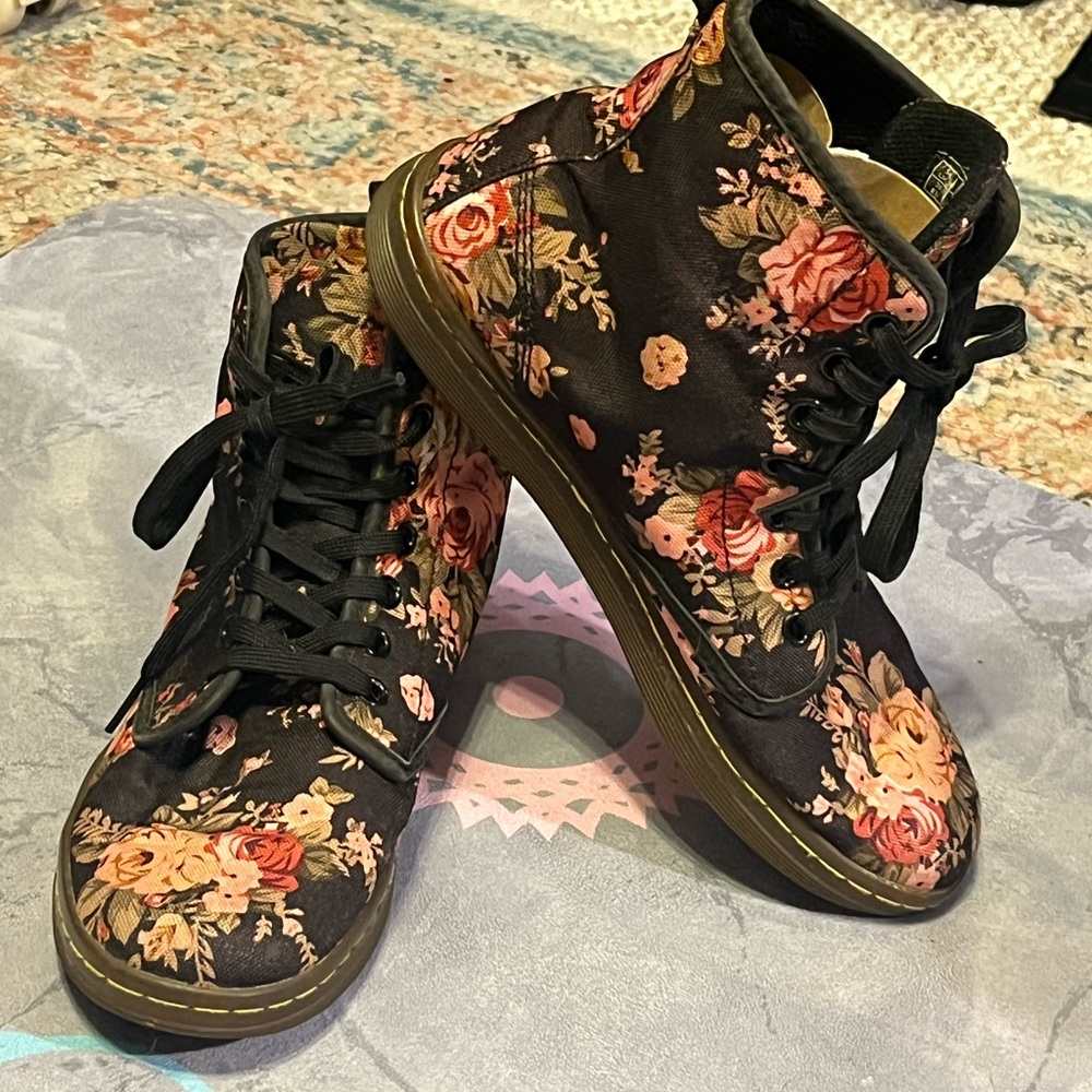 Doc Martens Floral Black Canvas Boots
